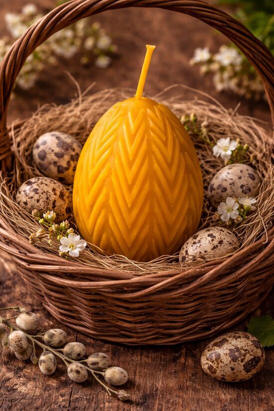 Beeswax Candle “Patterned Easter Egg” – Handmade