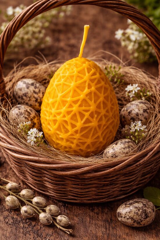 Beeswax Candle “Sun Pattern Easter Egg” – Handmade